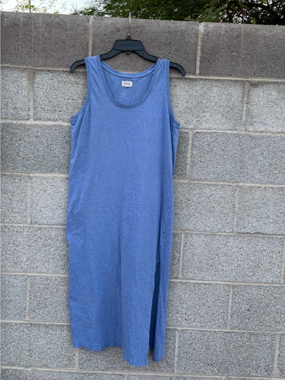 Pact Medium Blue MIDI Tank Dress Organic Cotton Softspun Side Slit Scoop Neck
